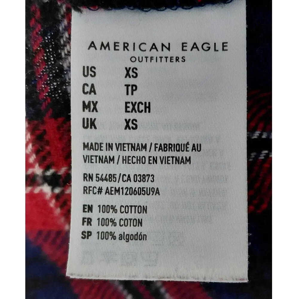 American Eagle Boyfriend Red Plaid Button-Up Shirt Women Size XS
